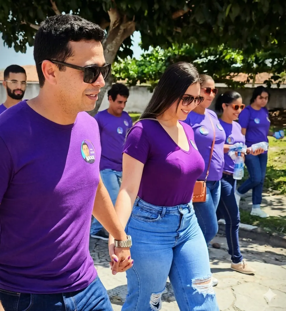 Dodô caminhando com equipe nas ruas